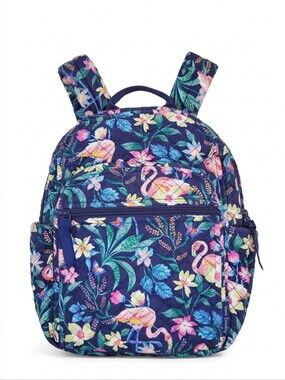 Vera Bradley Flamingo Fiesta Small Backpack Women OS Blue Pink Quilted Twee